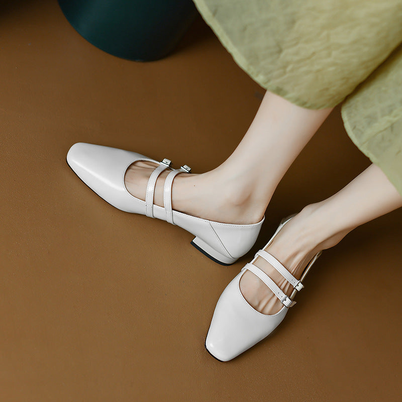 Square Head Leather Ballerina Flats