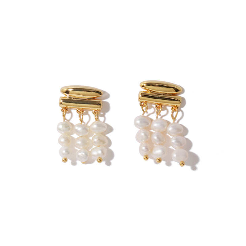 Gold Plated Tassel Minimalist Earring Stud