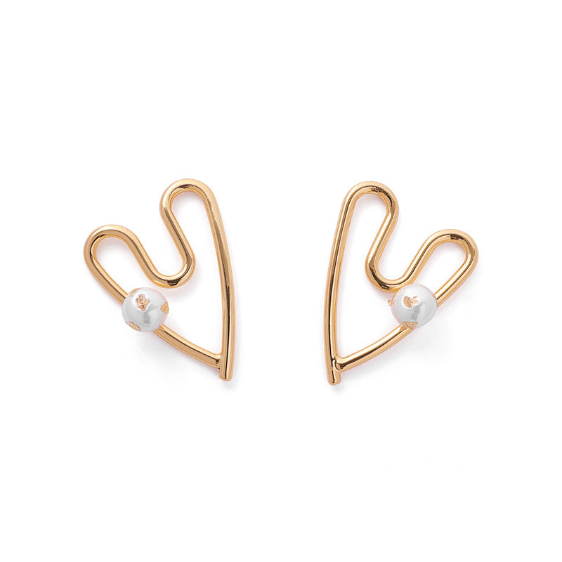 Gold Plated Hollow Line Love Heart Minimalist Earring Stud