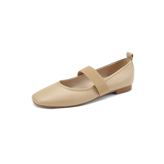 Round Head Leather Ballerina Flats