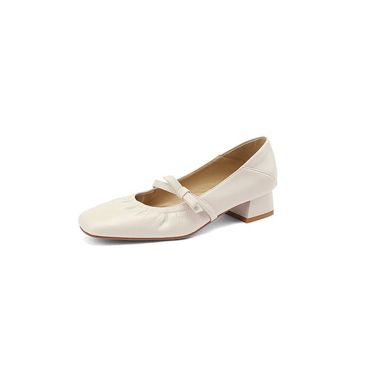 Bow Mary Jane Leather Ballerina Flats