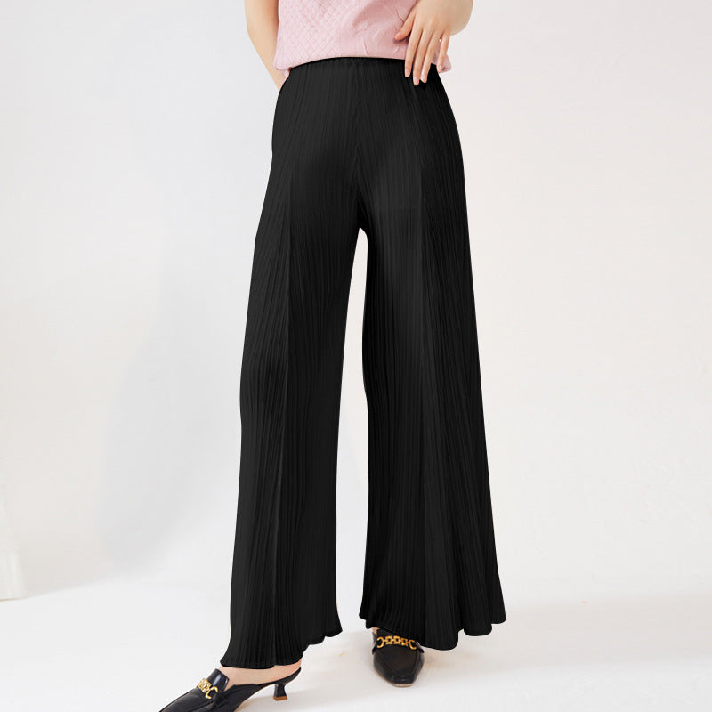 Plissé Pleated Casual Loose High Waist Trousers