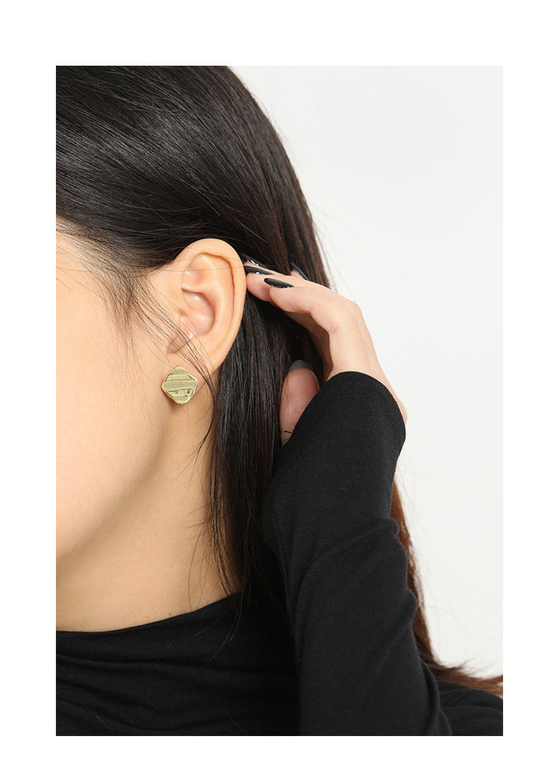 Gold Plated Wave Geometry Minimalist Earring Stud