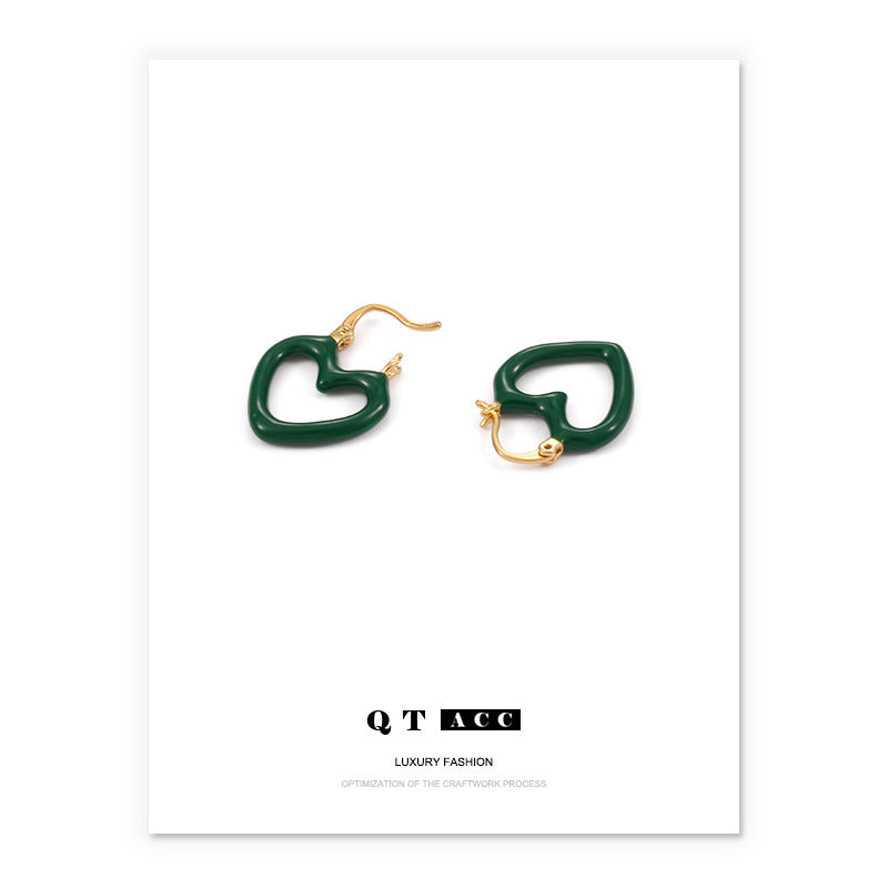 Gold Plated Green Heart Minimalist Earring Hoops