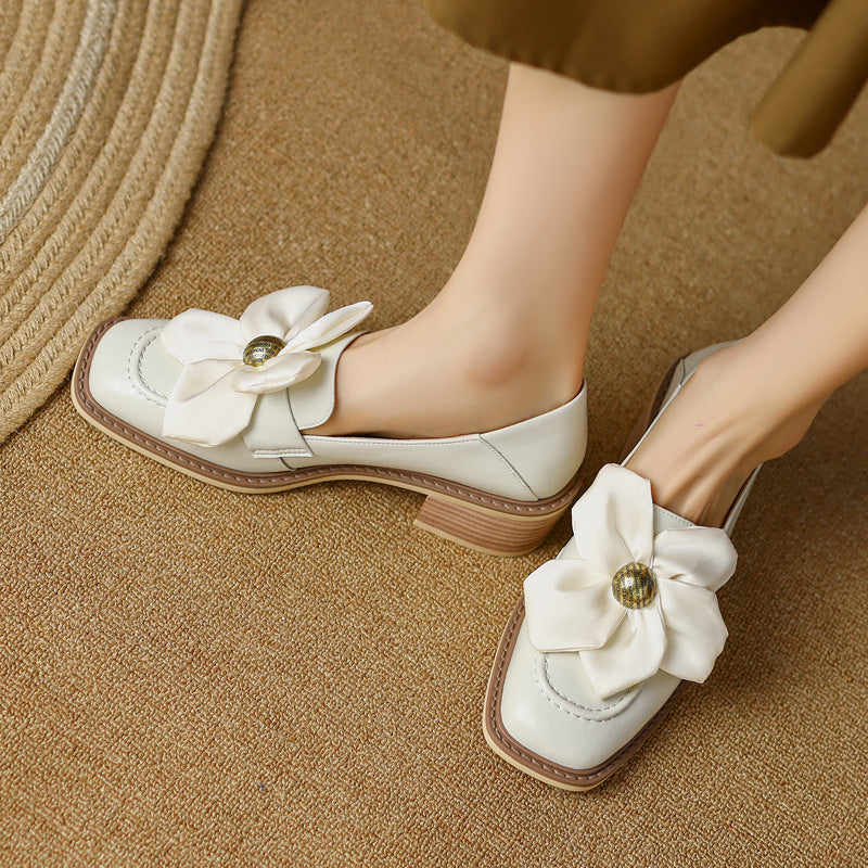 Silk Large Flowers Leather Loafers