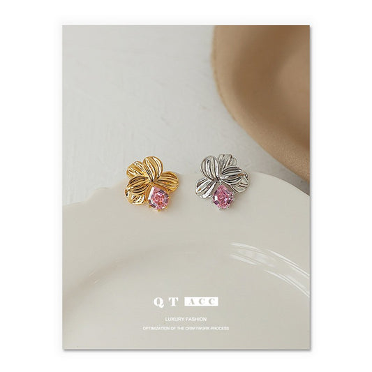 Gold Plated Flower Petal Minimalist Earring Stud