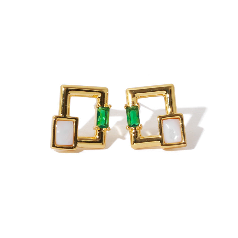 Gold Plated Natural Shell Square Minimalist Earring Stud