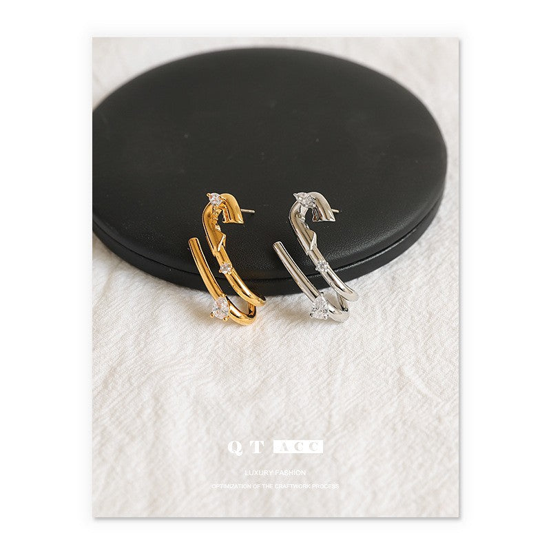 Gold Plated Line Minimalist Earring Stud