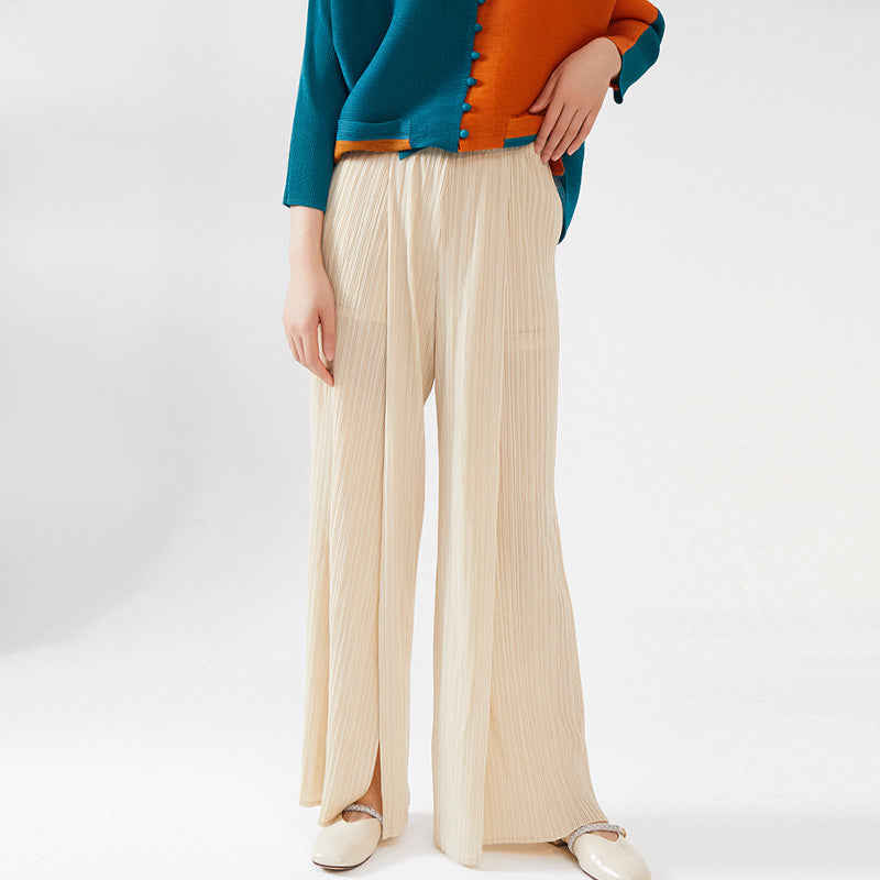 Plissé Pleated Casual Loose High Waist Trousers