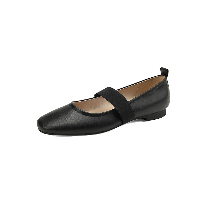 Round Head Leather Ballerina Flats