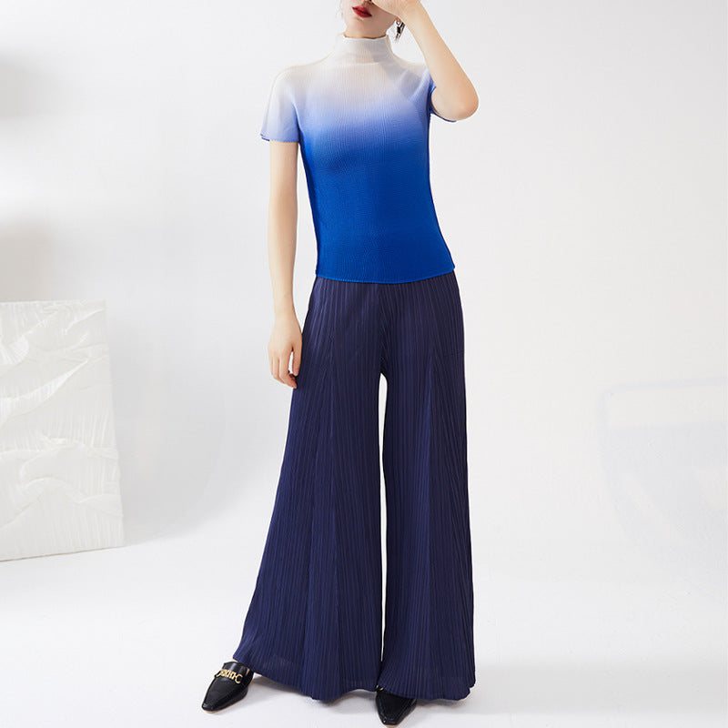 Plissé Pleated Casual Loose High Waist Trousers