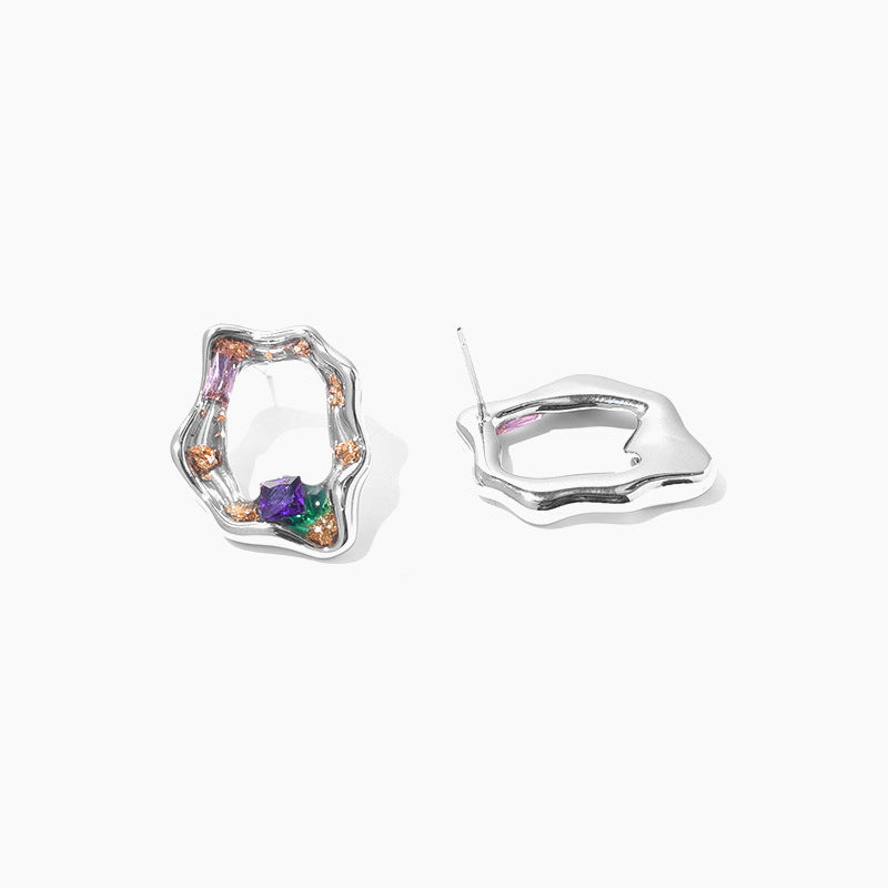 Silver Zircon Inlaid Minimalist Earring Stud