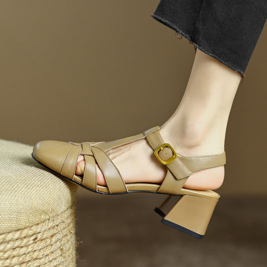 Roman Braid Heel Leather Sandals