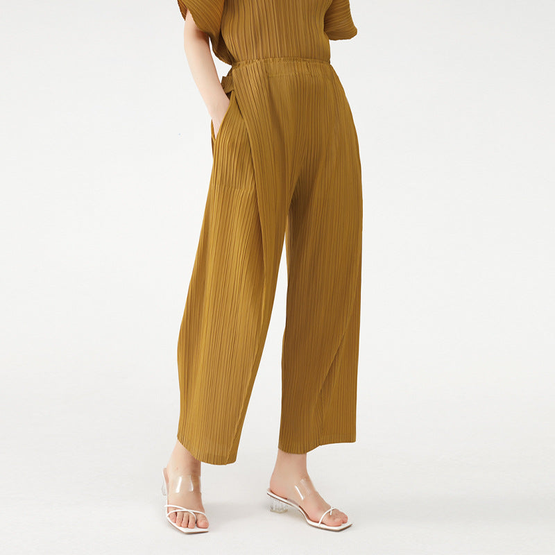 Wide Plissé Pleated Trousers