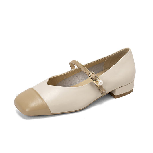 Low Heel Mary Jane Leather Ballerina Flats