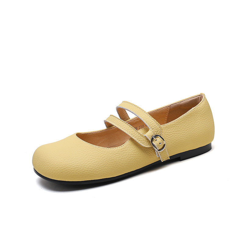 Litchi Texture Leather Ballerina Flats