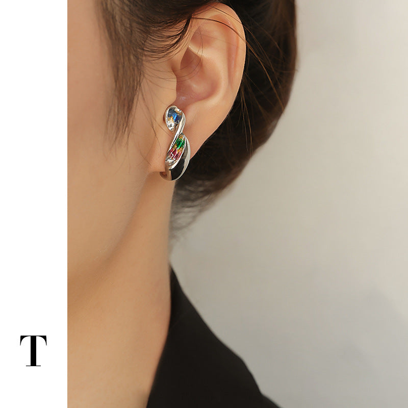 Silver Zircon Inlay Minimalist Earring Stud