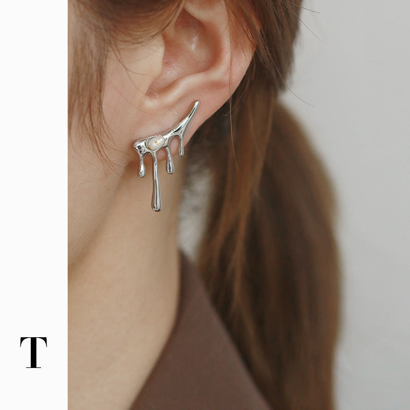 Silver Hip Hop Water Drop Minimalist Earring Stud