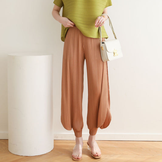 Plissé Pleated Casual Loose High Waisted Harem Lantern Trousers