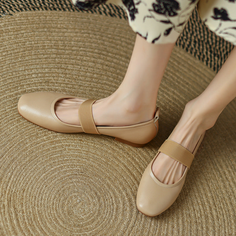 Round Head Leather Ballerina Flats