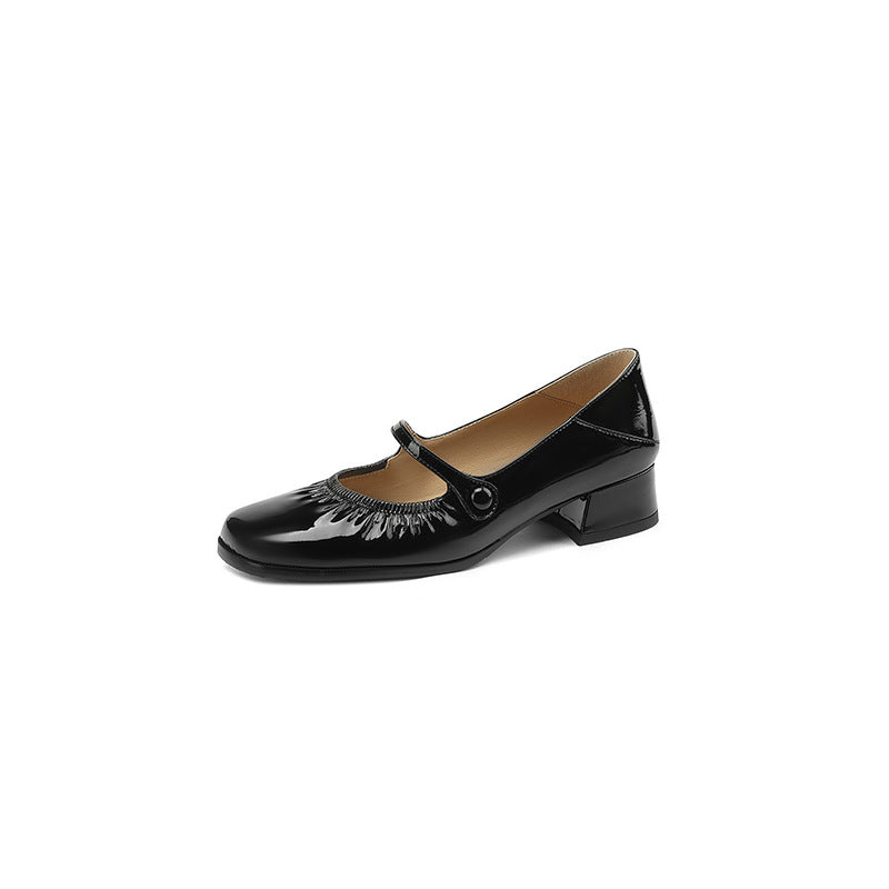 Square Head Round Head Leather Ballerina Flats