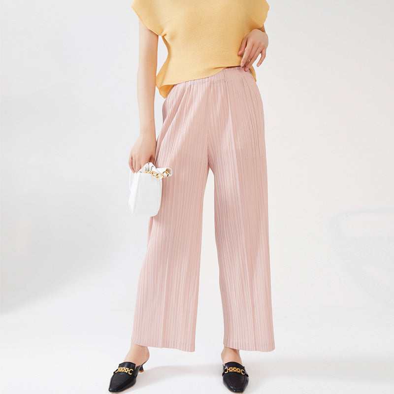 Plissé Pleated Casual Loose High Waist Trousers