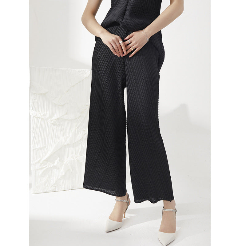 Plissé Pleated Casual Loose High Waist Trousers