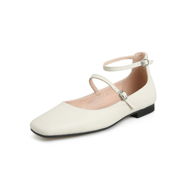 Square Head Leather Ballerina Flats