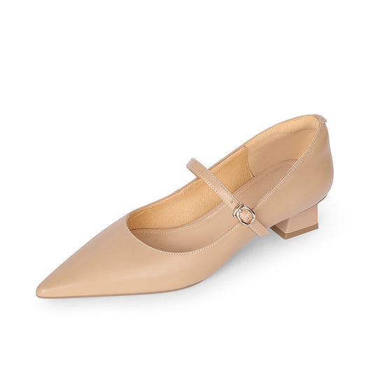 Mid Heel Leather Ballerina Flats