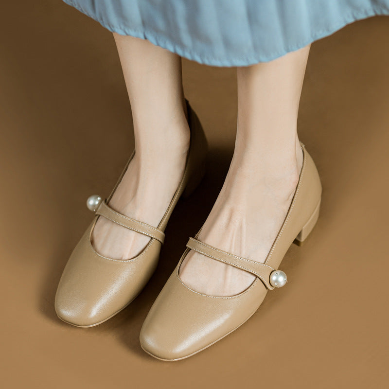 Round Head Leather Ballerina Flats