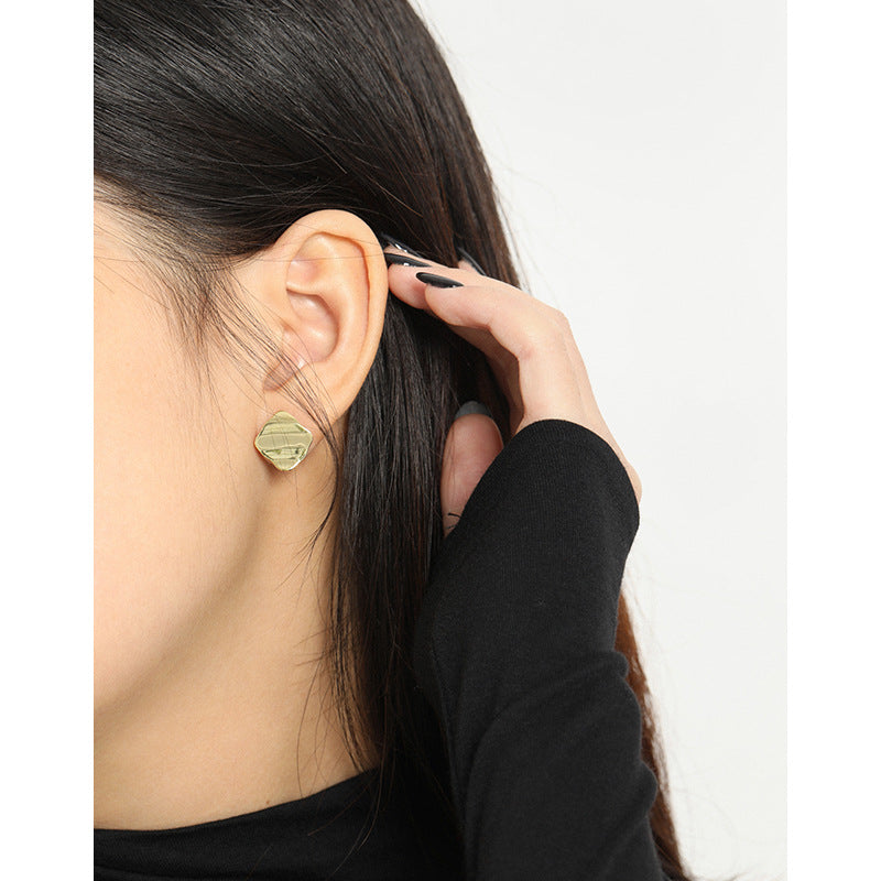 Gold Plated Wave Geometry Minimalist Earring Stud