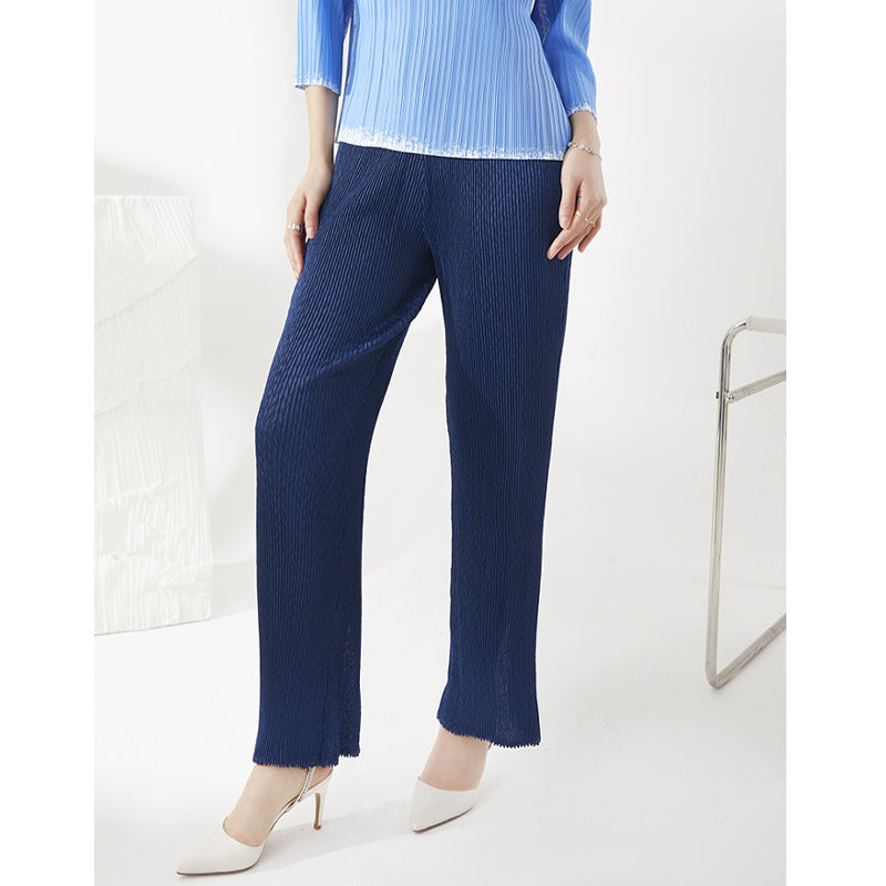 Plissé Pleated Casual Loose Split Straight Trousers