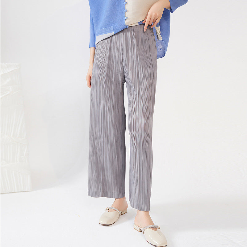 Plissé Pleated Casual Loose High Waist Trousers