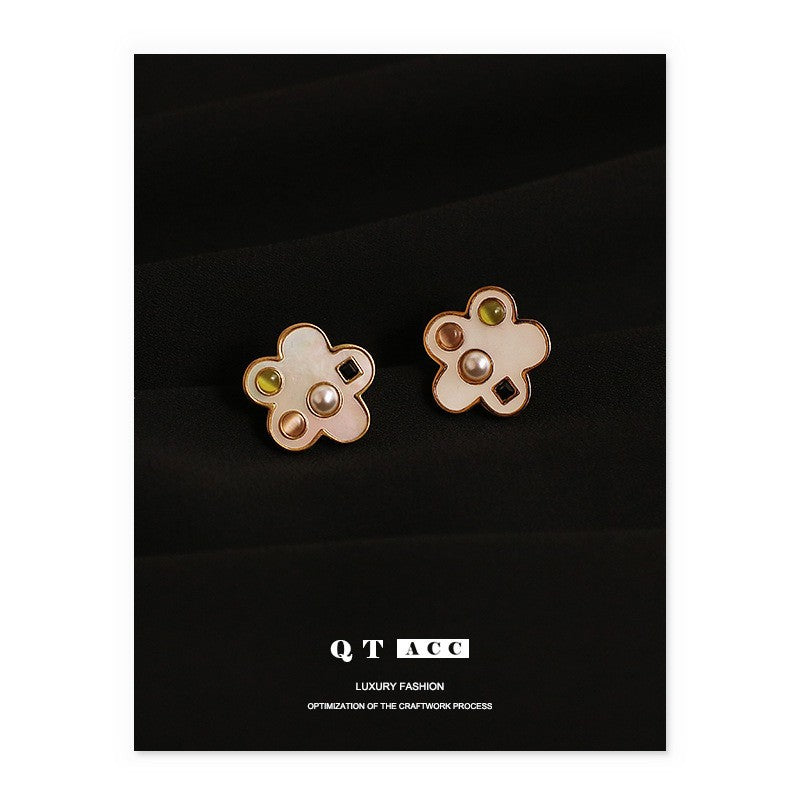 Titanium Steel Flower Pearl Minimalist Earring Stud