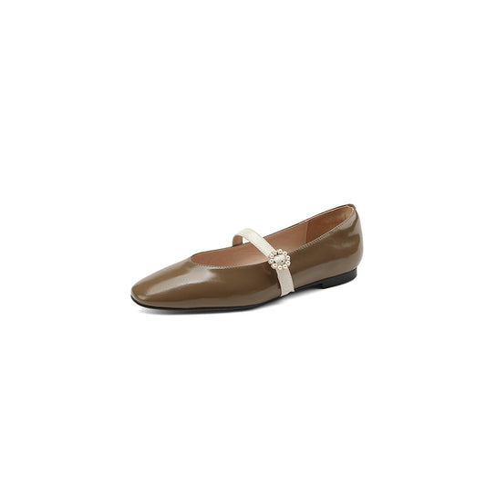 Round Head Leather Ballerina Flats