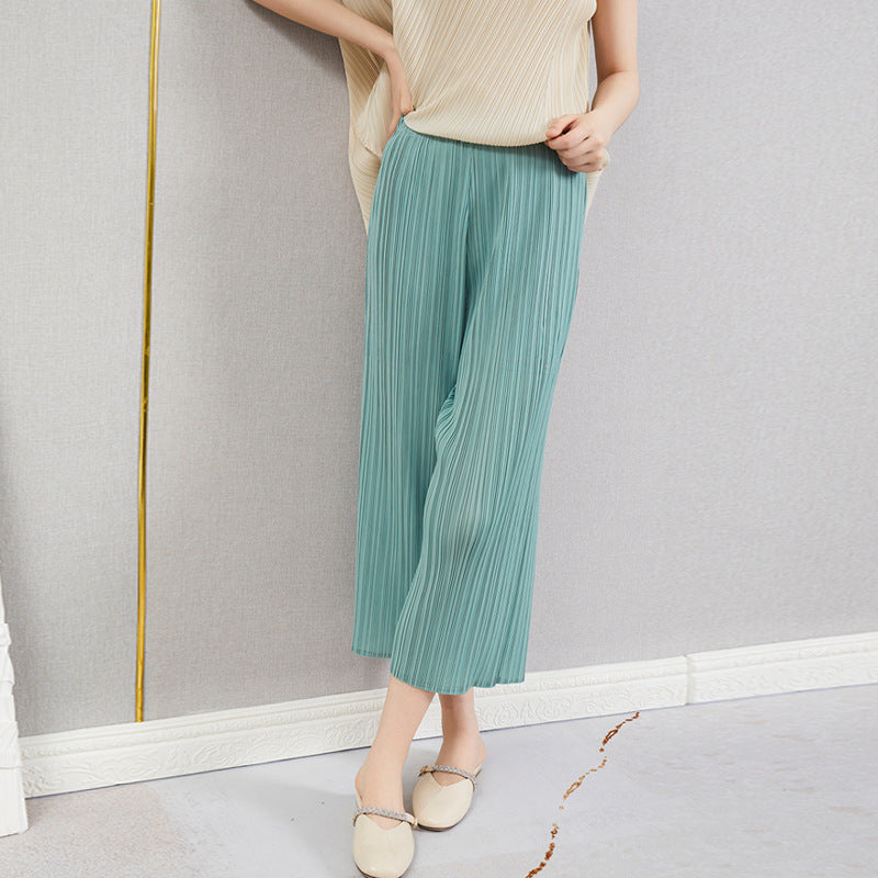 Plissé Pleated Casual Loose High Waist Trousers