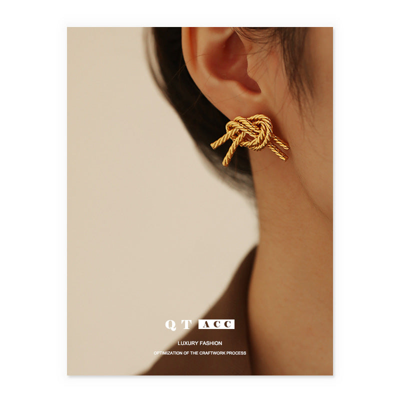 Gold Plated Twist Rope Knot Minimalist Earring Stud