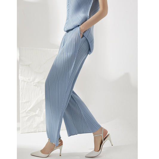 Plissé Pleated Casual Loose High Waist Trousers