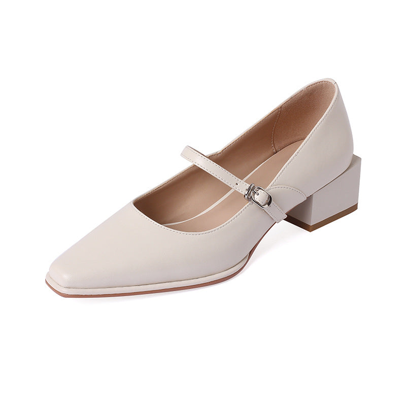 Square Head Leather Ballerina Flats