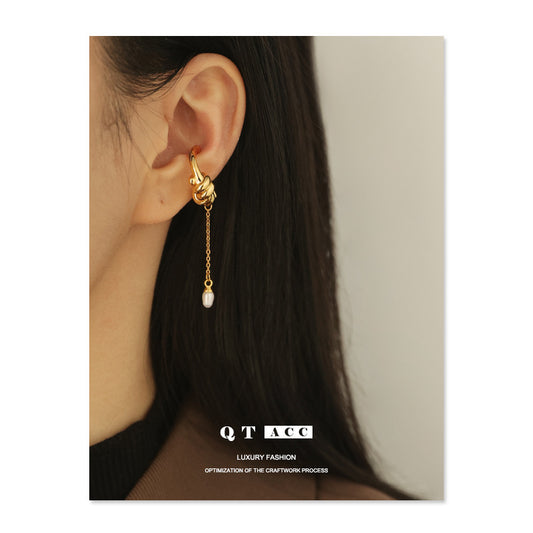 Gold Plated Thread Knotted Tassel Minimalist Earring Cuff