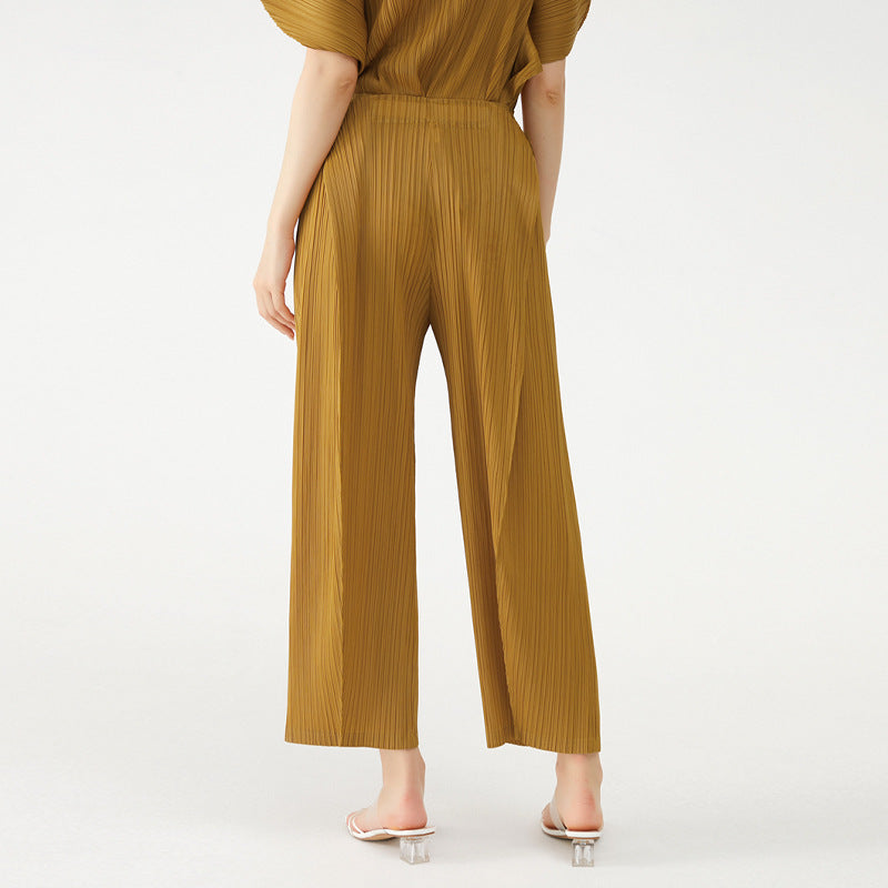 Wide Plissé Pleated Trousers