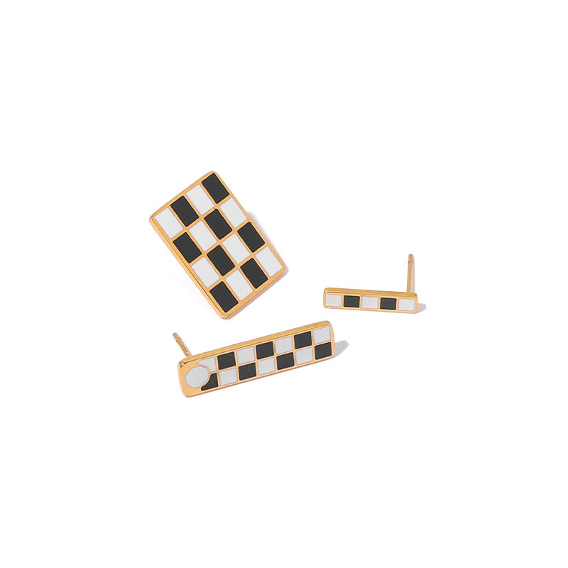 Titanium Steel Square Checkerboard Minimalist Earring Stud