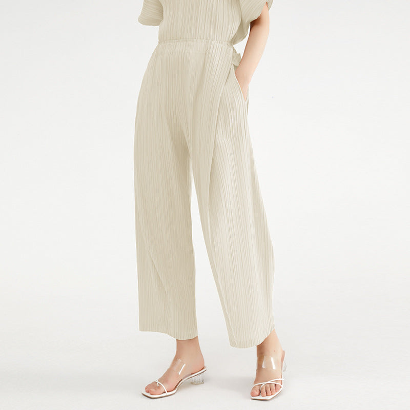 Wide Plissé Pleated Trousers