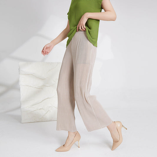 Plissé Pleated Casual Loose High Waist Straight Trousers