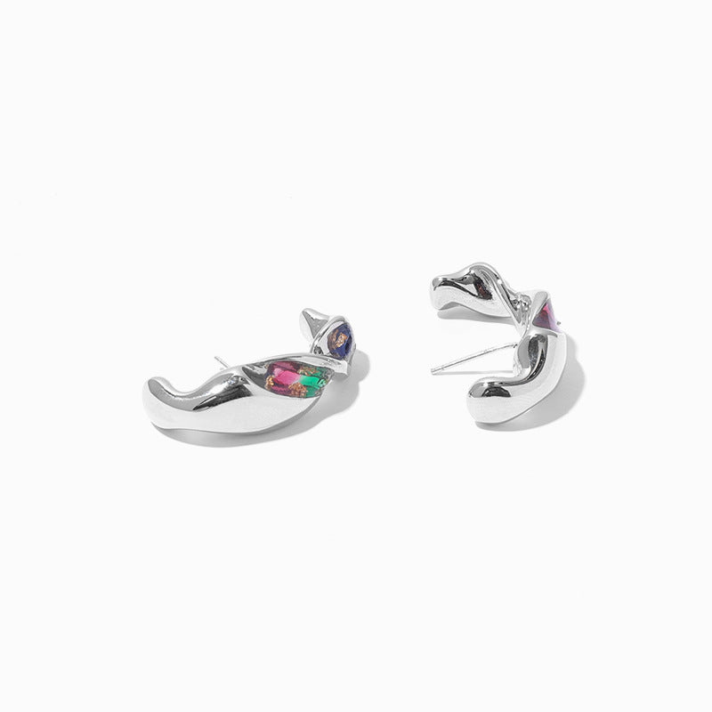 Silver Zircon Inlay Minimalist Earring Stud