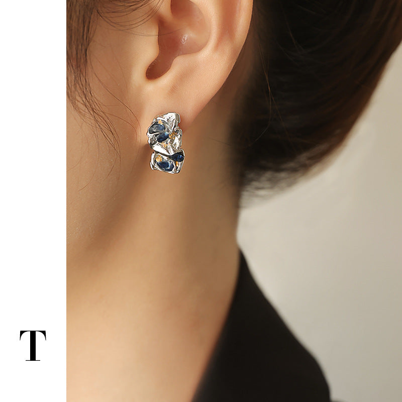 Silver Zircon Inlaid Minimalist Earring Stud