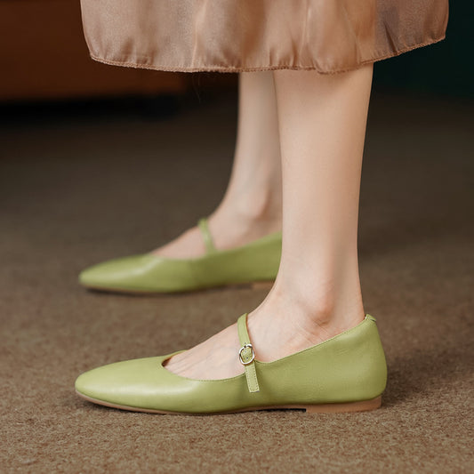 Round Head Leather Ballerina Flats