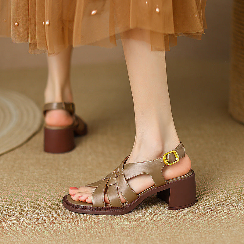 Roman Braid Heel Leather Sandals