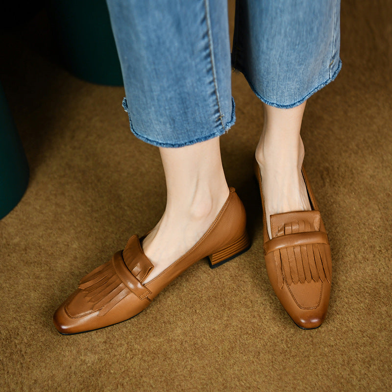 Square Head Leather Loafers