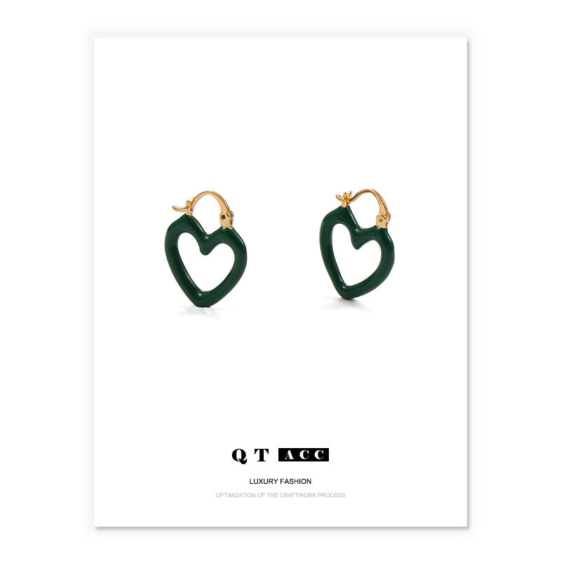 Gold Plated Green Heart Minimalist Earring Hoops